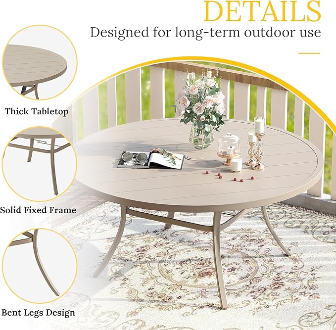 VICLLAX 7 Pieces Patio Dining Set for 6-Outdoor Furniture Includes 53" Round Outdoor Table and Swivel Padded Chairs, Sandshell Color Tabletop and Fabric