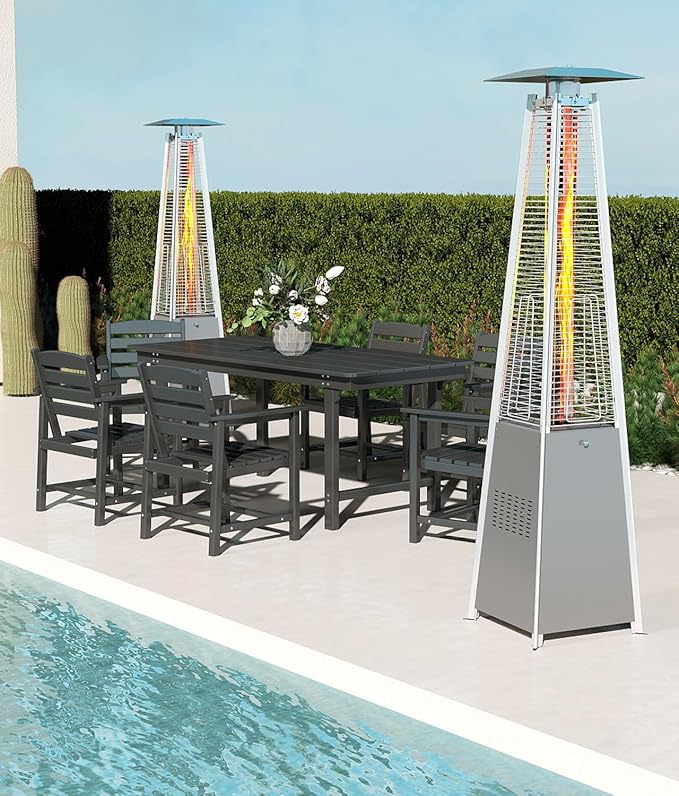 NAVINE Pyramid Patio Heater,48,000 BTU Outdoor Propane Patio Heater with Detachable Wheels and Protective Cover for Terrace, Garden,Poolside.Grey