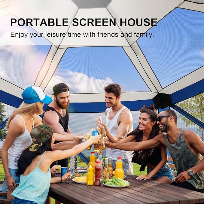 COBIZI 12x12 FT Pop Up Canopy Extendable Tent, Gazebos On Clearance with Removable Roof, Screened in Gazebo with sidewalls, Screen Tents Portable carpas para Patio for Outdoor Camping,Backyard,Blue