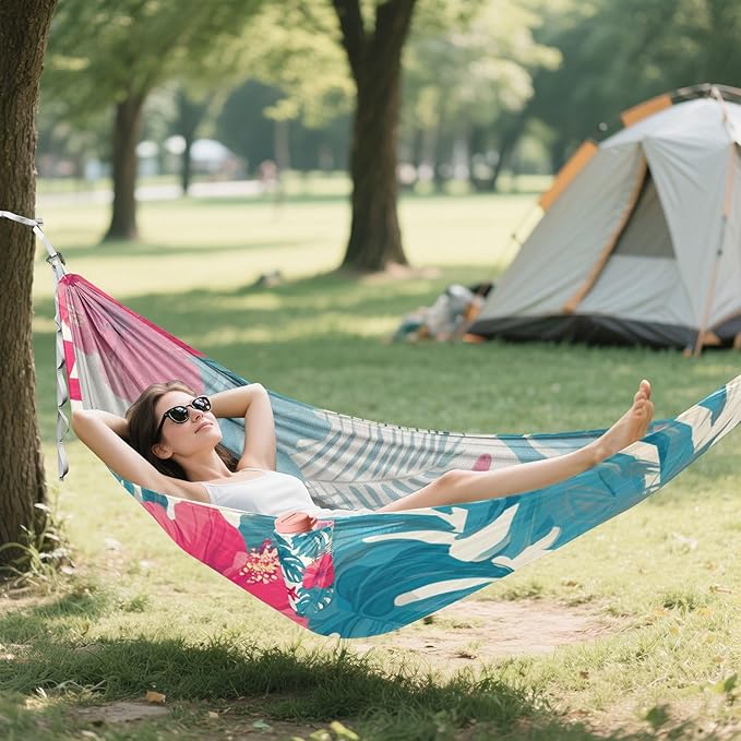 Leaves Red Hibiscus Flowers Starfish Hawaiian Style Hammocks with Hanging Rope Backyard Hammock for Patio Backyard Lounge Base