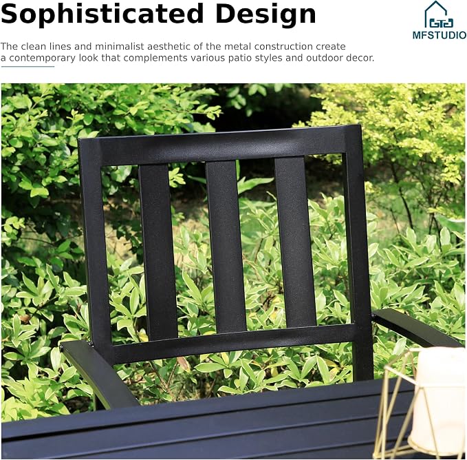 MFSTUDIO Outdoor Table and Chairs Set for 4 w/Umbrella Hole | Durable metal frame, rust-resistant. Includes 4 chairs & patio table w/ umbrella hole. Perfect for deck, yard or patio.