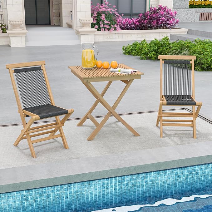 Tangkula 27.5 Inch Teak Wood Patio Dining Table, Square Outdoor Bistro Table with Slatted Tabletop, Sturdy Wood Frame & Thickened Top, Teak Outside Dining Table for Balcony, Deck, Backyard, 2 Pack