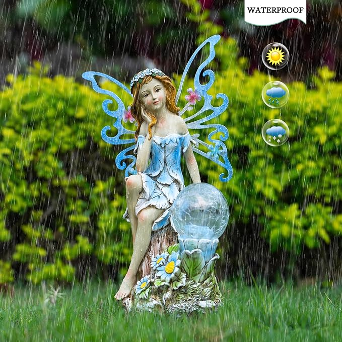 Suyorpe Garden Fairy Decor,Solar Outdoor Statues, Fairy Garden Accessories, Fairy Figurine for Outside Gifts,Resin Ornaments for Patio Yard Lawn,Size6.89 x 5.24x 12.68 inches