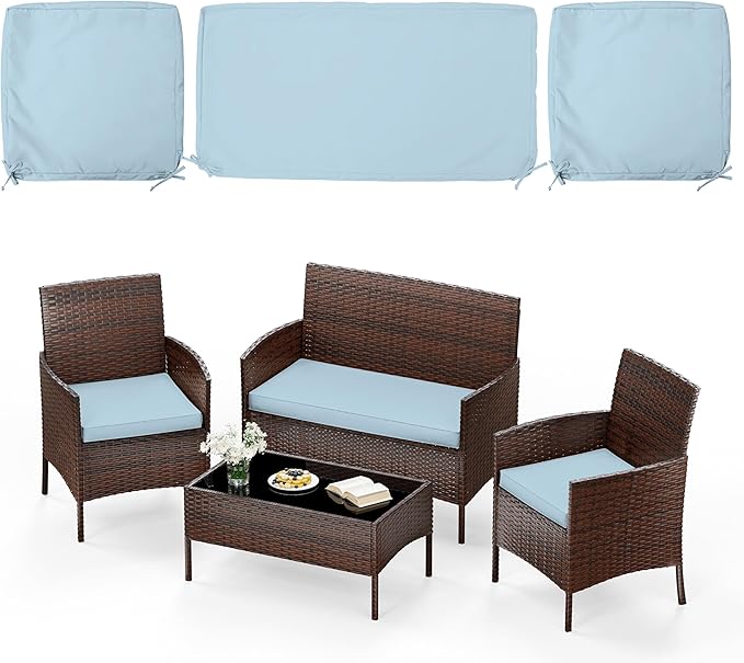 3 Pack of Outdoor Seat Cushion Replacement Set Suitable for 4 Pieces of Wicker Rattan Furniture Terrace Guest Set Sofa Chair (36x18x2, 18x18x2), Only Cover