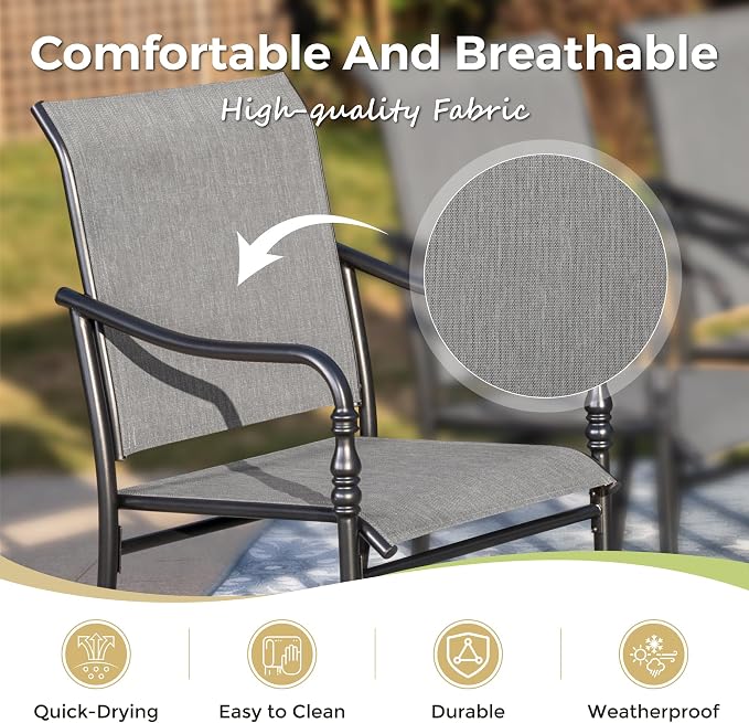 MIXPATIO 7 Pieces Outdoor Table and Chairs, Patio Dining Set for 6, 6 x Textilene Dining Chairs, Rectangular Outdoor Dining Table with Umbrella Hole for Lawn Garden Backyard Deck, Grey