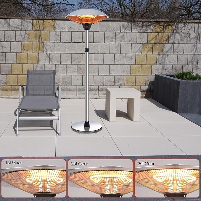 Patio Heaters for Outdoor - Stainless Steel Outdoor Heater 3 Levels Adjustable Power Waterproof, Dump Power Off Outdoor Heaters for Patio
