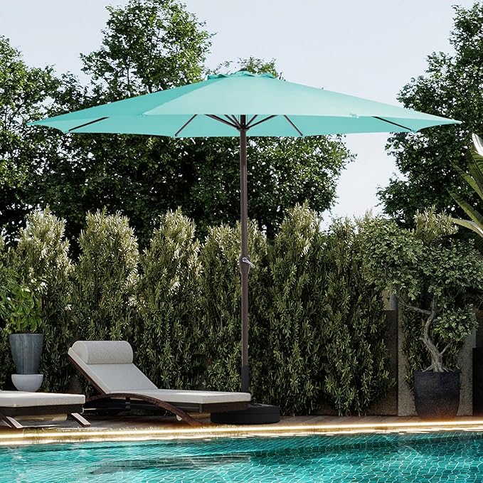 JEAREY 12' Patio Umbrellas Outdoor Table Market Umbrella w/Crank, 8 Sturdy Ribs, UV Protection Windproof for Garden, Deck, Backyard, Pool(Teal Blue)