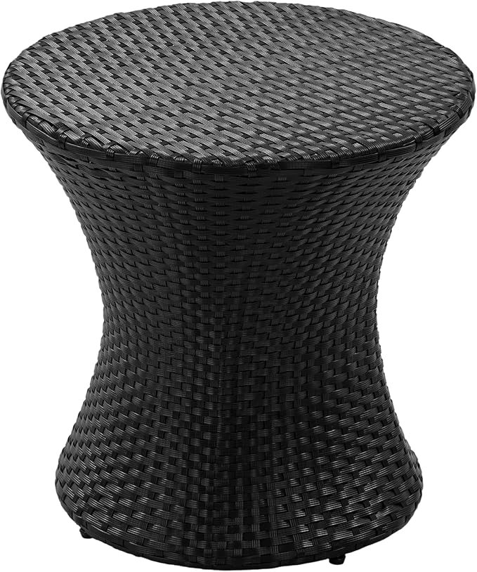 Outdoor PE Rattan Hourglass Side Table 19.75", No Assembly Wicker End Table, All-Weather Accent Table for Patio Balcony Living Room, Black