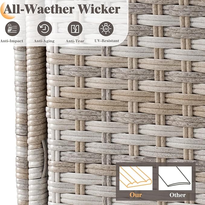 LUXOAK 6-Piece Wicker Patio Furniture Set, Curved Half-Moon Outdoor Sectional Sofa with 6" Wide Armrests, All-Weather Rattan Conversation Set with Thick Cushions, for Backyard/Garden/Deck/Patio