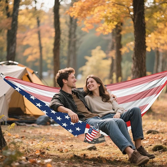 USA Flag Custom Camping Hammocks with Tree Straps Backyard Hammock for Outside Patio Backyard Poolside