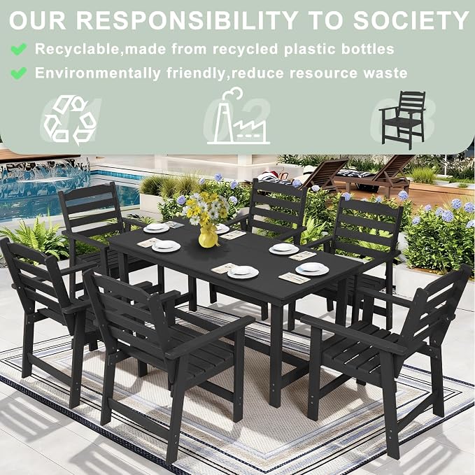 FUNBERRY Outdoor Dining Set, HDPE 5 Piece Dining Table Set with Chairs | 2" Umbrella Hole Table, Wood-Grain, HDPE All Weather, No Rot or Rust or Crack, UV Fade Shield, Easy-Clean for Outside