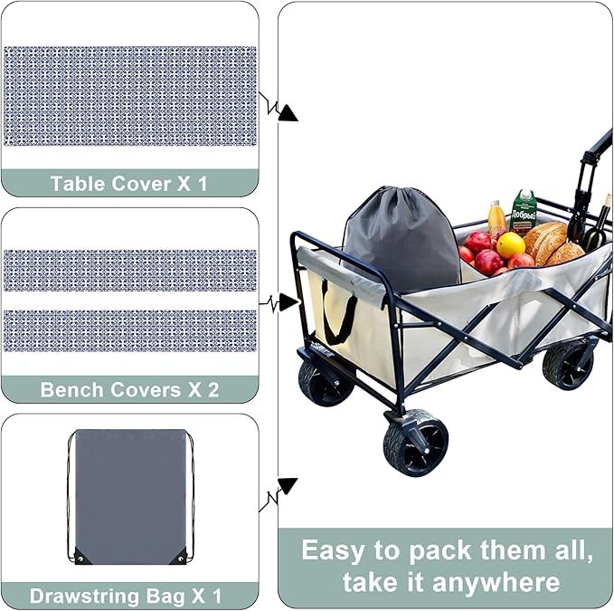 misaya Picnic Table Cover with Bench Cover, Waterproof Elastic Fitted Tablecloth for 8 Foot Tables, Rectangle Washable Polyester Tablecloths for Picnic, Camping, Outdoor (Navy, 30" x 96")