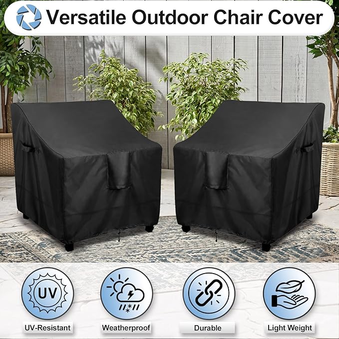 OutdoorLines Outdoor Waterproof Furniture Chair Cover - UV-Resistant Patio Lawn Chair Covers for Outdoor Furniture Windproof Heavy Duty Chair Covering, 2 Packs, 33.5Wx31.5Dx36H Inches, Black