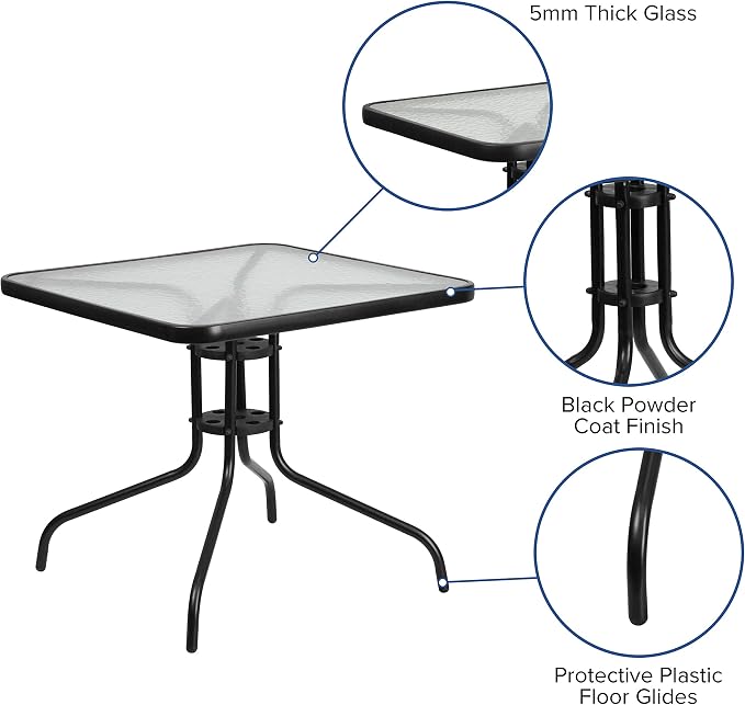 Flash Furniture Brazos 5 Piece Outdoor Patio Dining Set - 4 Brown Flex Comfort Stack Chairs - 31.5" Square Tempered Glass Patio Table