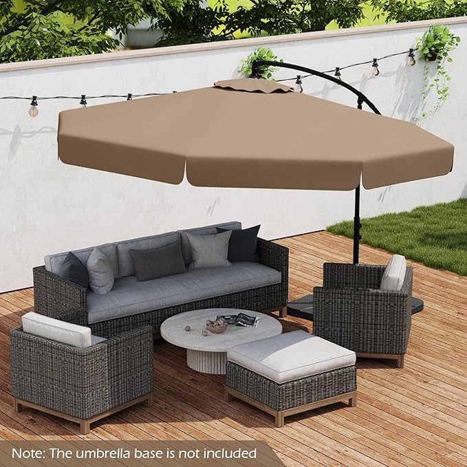 Tangkula 10FT Offset Hanging Umbrella with Cover, Patio Cantilever Umbrella w/ Easy Tilt Adjustment, Crank, Ruffled Edge, 8 Ribs, Sun-Protective Canopy, Heavy-Duty Outdoor Parasol for Pool Garden Deck (Tan)