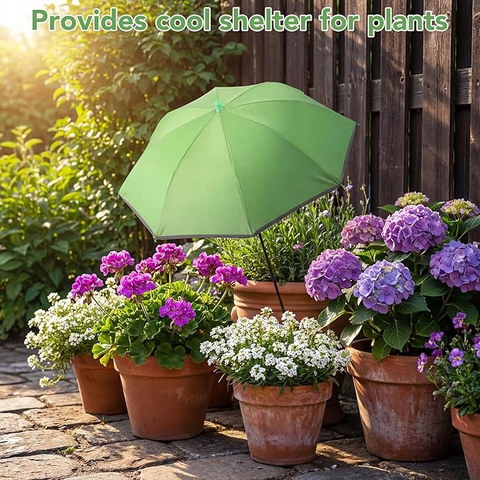 Prudiut Plant Umbrellas for Outdoor Plants, UV Garden Umbrella Shade from Intense Sunlight, Adjustable Height Plant Shade Umbrella with Reflective Strip for Potted Plants, Garden Bed and Flower Pot