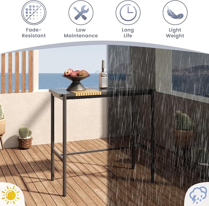 Sundale Outdoor Bar Table, Rectangle Patio Bar Height Counter Console Table with Weather Resistant Waterproof Top, Outdoor Furniture for Garden, Yard, Balcony, Poolside