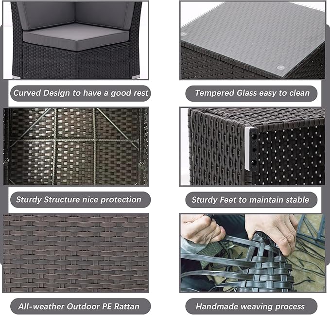 Patio Sofa Set with 46 Inch Firepit Table Coffee Table Outdoor Sectional Patio Conversation Set Patio Furniture All Weather/Thick Cushion/ 8 PCS Rattan Outdoor Sofa