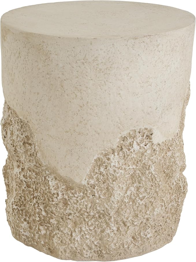 LUMISOL Agnes Outdoor Patio Rugged Coral-Texture Round MGO Side Table, Beige Finish, Organic Neutral Tone Accent for Bohemian & Coastal Homes