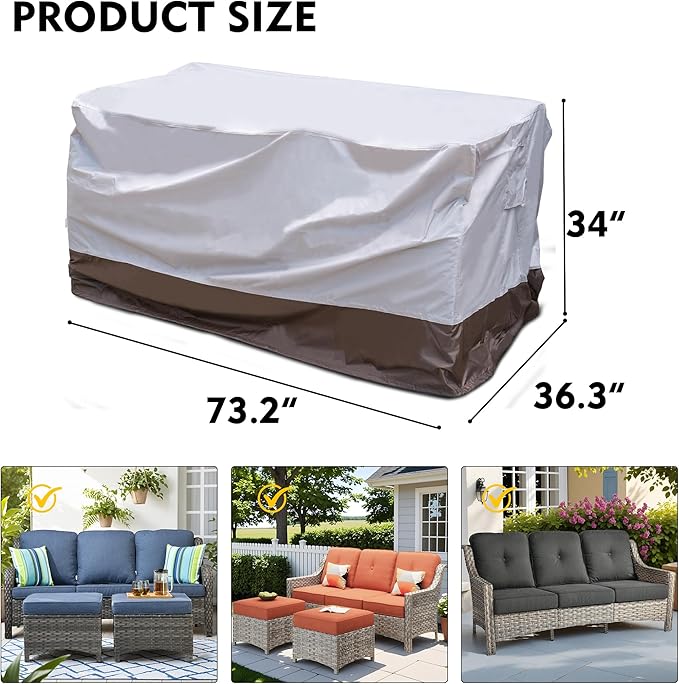 OVIOS Patio Furniture Set Cover Outdoor Sectional Sofa Couch Chair Ottoman Waterproof Covers General Purpose, 73" L x 37" W x 34" H, Beige-Brown