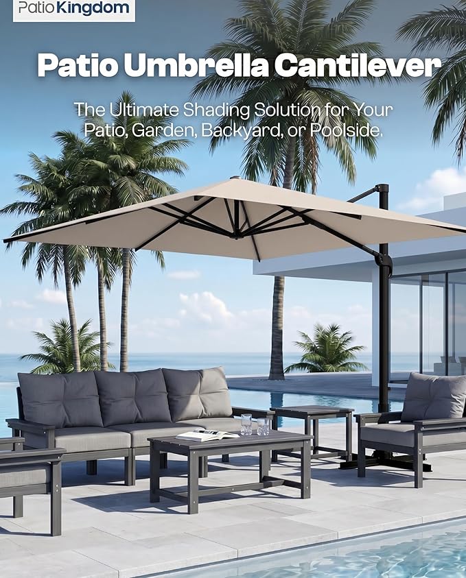 9x9 FT Square Cantilever Umbrella,Easy Tilt, Fade Resistant & 360° Rotation, Offset for Pool Deck Backyard Patiobeige (Base not Included)