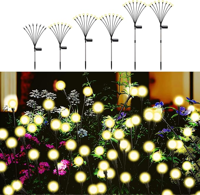 Solar Firefly Lights Outdoor, 8 Modes 800mAh Swaying Flashing Firefly Garden Lights Solar Powered Waterproof for Outside Yard Patio Pathway Lawn Christmas Garden Decor Warm White (6 Pack)