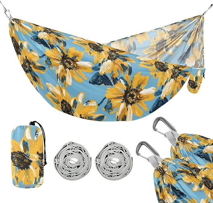 Camping Hammock Outdoor Hammocks for Outside Graffiti Yellow Flower Beach Trees Portable Lightweight with Pockets Tree Straps Indoor Small