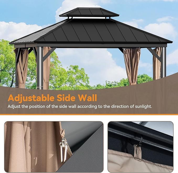 Covered Outdoor Gazebo Curtain Replacement Universal 4-Panel Sidewalls 10' x 12', Outdoor Gazebo Privacy Curtains with Zipper, Replacement for Outdoor, Patio Canopy, Garden and Backyard (Curtain Only)