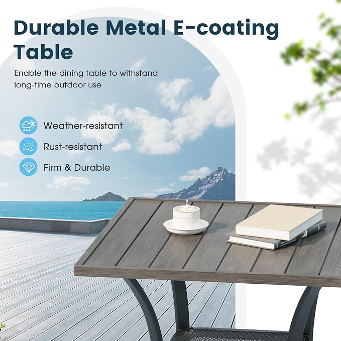 3 Pieces Patio Furniture Dining Set, 2 Textilene Swivel Dining Chairs, 28" Outdoor Square Metal Table with Storage Shelf, Outdoor Dining Set for Porch, Lawn, Garden, Grey/Sand