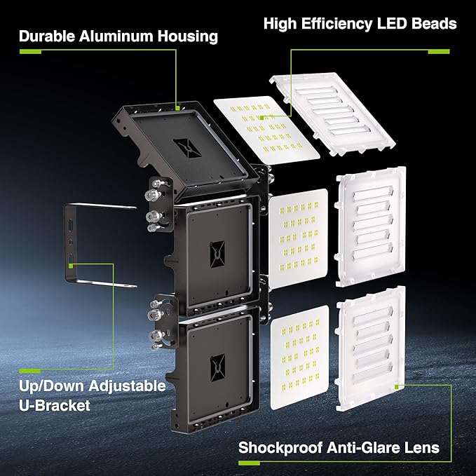 STASUN 150W LED Flood Light, Mini Series Outdoor Floodlight, 15000LM 6000K Daylight White, IP66 Waterproof, 3 Adjustable Heads, LED Exterior Flood Lights for Backyard, Driveway, Garage, Patio, Porch