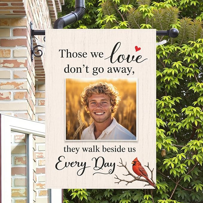 Custom Memorial House Flag for Cemetery Graves Decorations Those We Love don't Go away Garden Flags Customizable in Loving Memory Banners Personalized 28 x 40 Double Sided Large