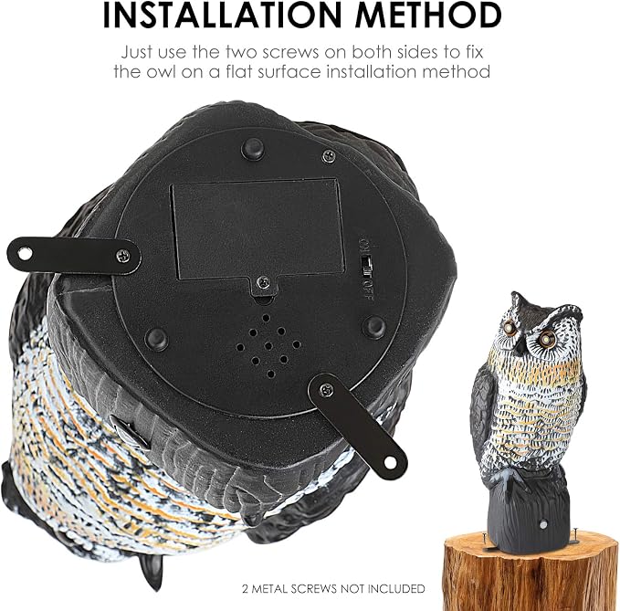 Ruolan Plastic Owl,Brid Owl with Flashing Eyes&Frightening Sound for Garden Yard Outdoor (Medium) (Large)