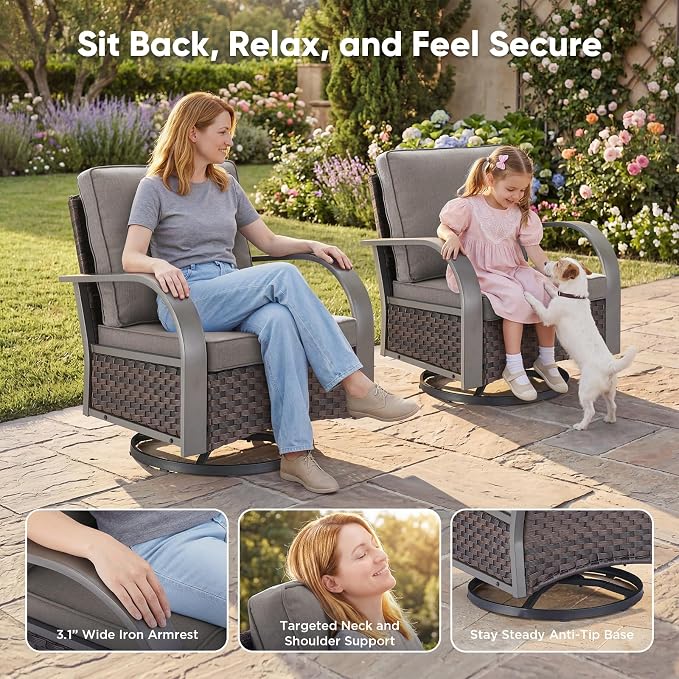 Belord Luxury Patio Furniture (Grey, 2 PCS - Swivel Glider)