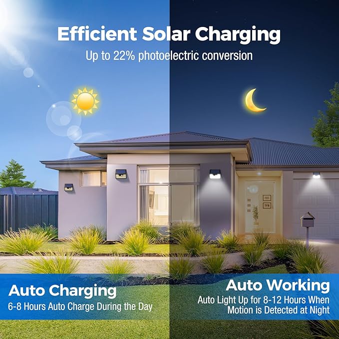 Peasur 18 Pack/140 LED Solar Lights, Outdoor Waterproof, 3 Lighting Modes, Motion Sensor, Black