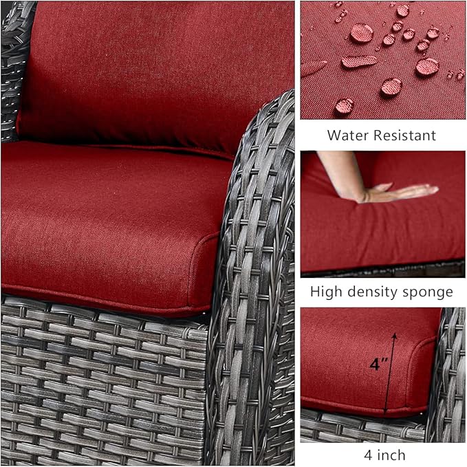 HUMMUH 4 Piece Outdoor Patio Furniture Set Wicker Conversation Bistro Set Swivel Rocker Chairs with 2pcs Ottomans for Backyard, Porch, Balcony
