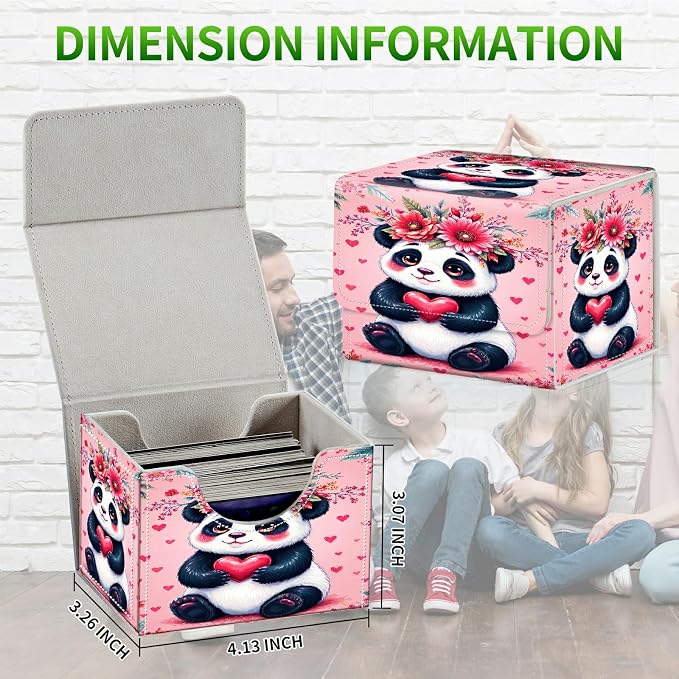 Card Deck Box for MTG, Cards Storage Box Fits 120+ Sleeved, Leather Small Size Strong Magnetic Closing Card Case for Board Games Magic TCG CCG Baseball Collection, Pink Panda