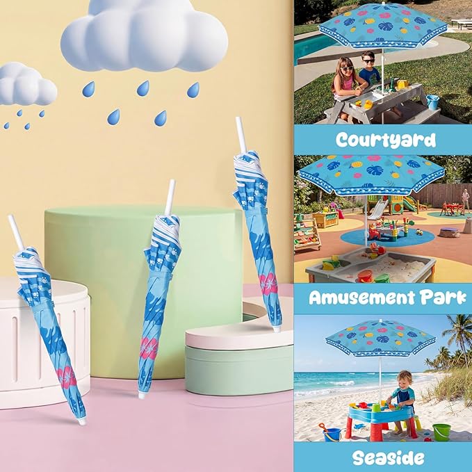 Dansydaisy Beach Umbrella for Water Table, Picnic Table Shade, 47 Inch Replacement Portable Outdoor Umbrella, UV Protection for Sand Play Camping Patio Garden, Tables Not Included