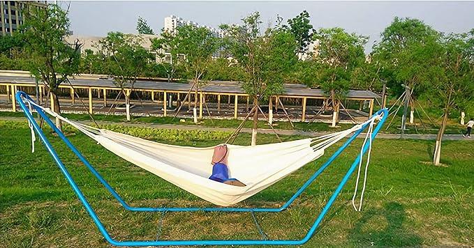 White Hammock Swing Bed,Single Person Cotton Fabric Canvas Travel Hammocks 500lbs Ultralight Camping Hammock Portable Beach Swing Bed with Carrying Bag for Outdoors and Indoors