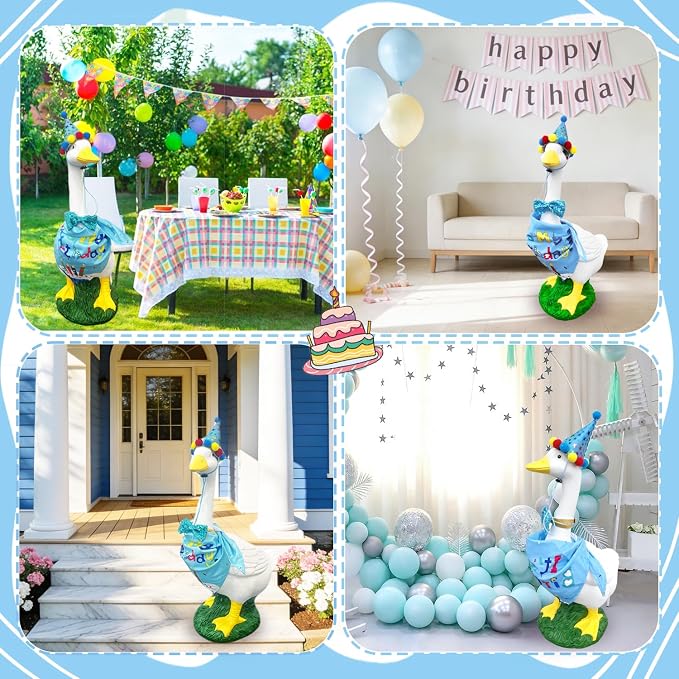Porch Goose Statues with Outfits - 20" Large Durable Resin Goose Statue Decor with Birthday Outfit Set, Funny Big Duck Sculpture, for Garden Lawn Yard Entryway Accent Decoration