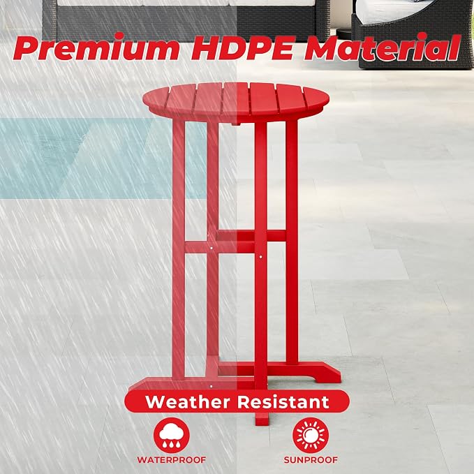 Costaelm Outdoor Bar Table, 37" Counter Height Round Patio Cocktail Bar Table, Patio Bar Table Bistro Dining Table Pub Table for Front Porch Deck, Backyard, Garden, Red