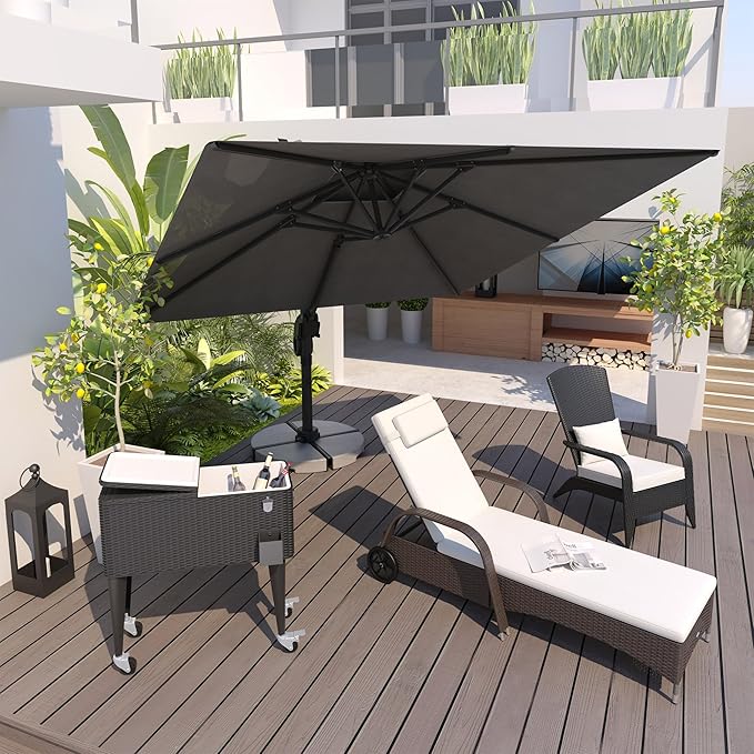 GOWE 10ft Offset Patio Umbrella, Hanging Cantilever Umbrella, Square Shape, Aluminum Cross Base, Tilt, 360-Degree Rotation, Gray