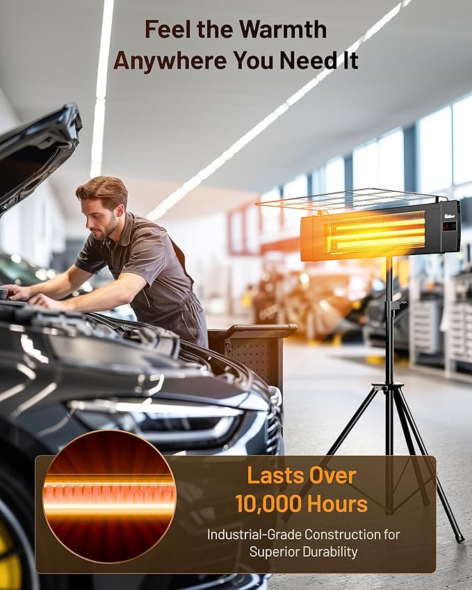 DR. INFRARED HEATER Carbon Infrared Patio Heater with Tripod, Remote Control, Optional On/Off Tip-Over Protection, Freestanding or Wall-Mounted, Black