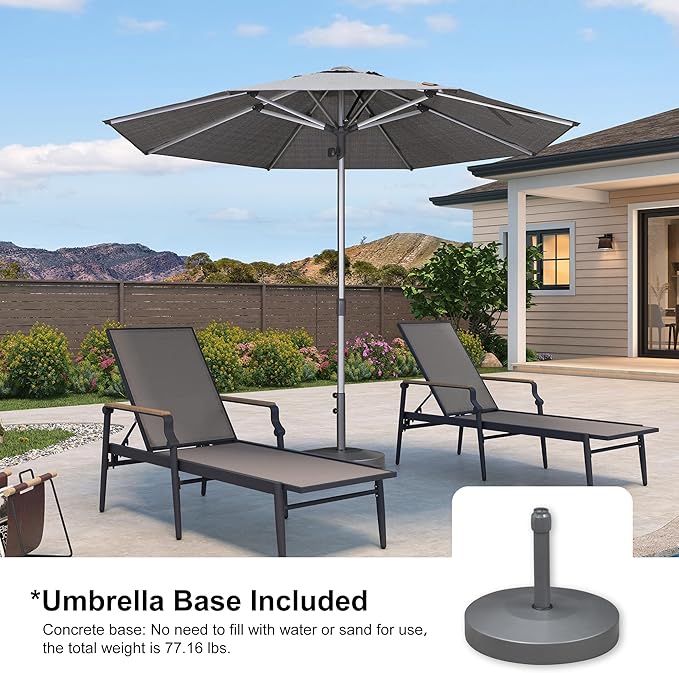 PURPLE LEAF 10 FT Semi-Auto Outdoor Patio Umbrella with Base Market Table Sun Umbrellas with 8 Aluminum Sturdy Ribs for Backyard Deck Garden Pool (Silver Pole Gray Canopy)