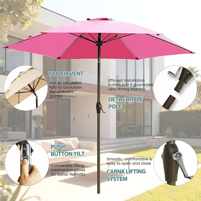 7.5FT Large Outdoor Patio Umbrella with Crank & Tilt - Durable Market Umbrella for Outdoor Patio with 6 Fiberglass Ribs for Poolside,Deck,Yard,Garden