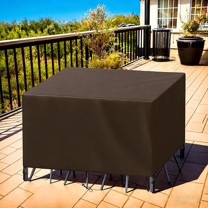 Patio Furniture Cover Rectangle 80"(L) x 44"(W) x 40"(H), Custom Heavy Duty 420D Waterproof Outdoor Cover with Drawstring & Buckles for Table Chair Garden, Coffee