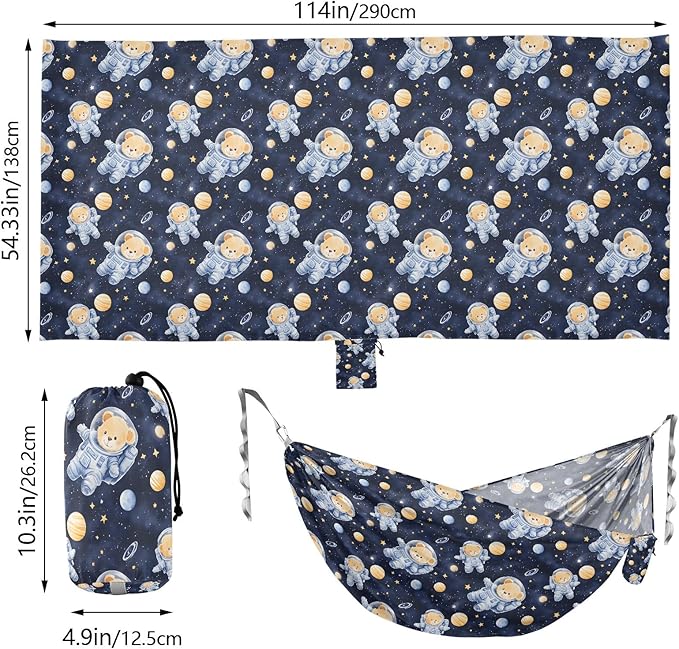 Camping Hammock Outdoor Hammocks for Outside Space Bear Beach Trees Portable Lightweight with Pockets Tree Straps Indoor