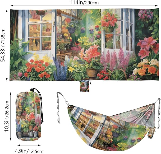FRMG Flower Shop Camping Hammock 500 lbs Capacity Portable Hammocks with Tree Straps & Attached Carry Bag, Camping Essentials Gear 2013121a
