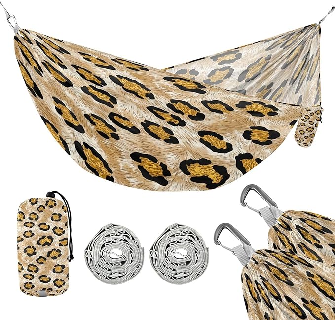 Hammocks for Outside Leopard Pattern Camping Hammock Portable Hammocks with Tree Straps and Carry Bag Camping Accessories for Hiking Beach Outdoor