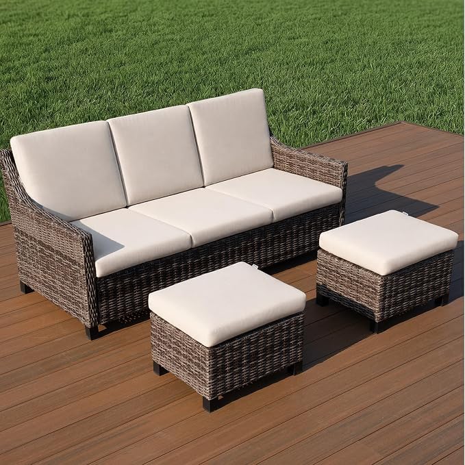 Wicker Patio Conversation Set, Outdoor Patio Chair Set with Deep Seating, Wide Armrests & Thick Cushions, All-Weather Outdoor Furniture Set for Patio, Porch, Deck & Backyard