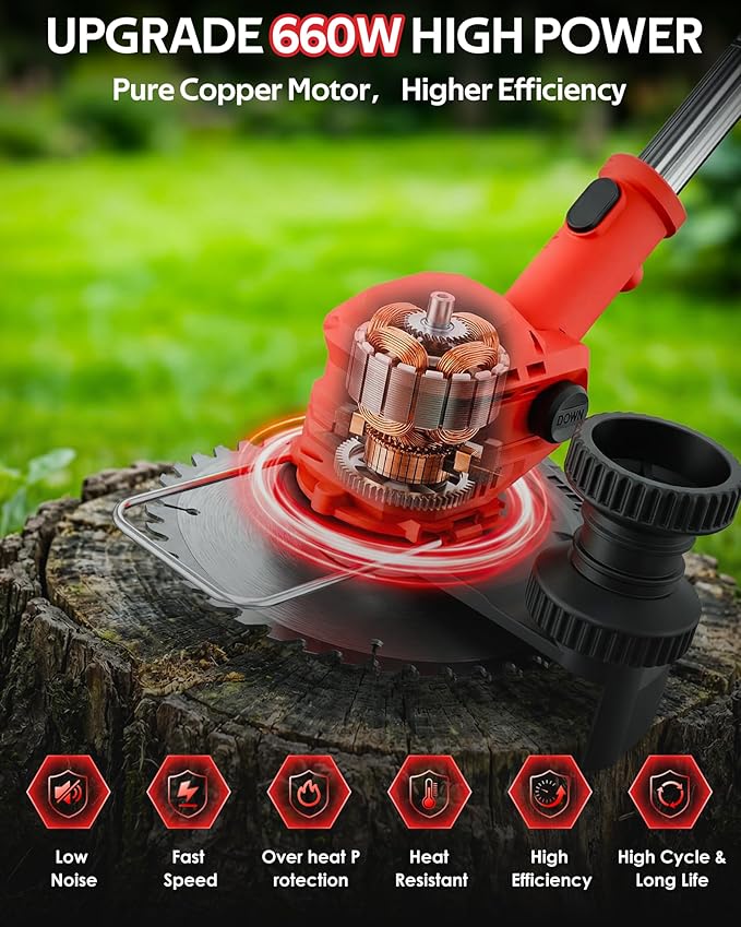 Electric Weed Wacker, Cordless Weed Eater Battery Powered,Light Weight Grass Trimmer with 3 Types Blades & 2 Batterys,Cordless String Trimmer
